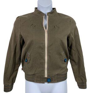 Matix Size Large Jacket Zip Bomber Style Pockets Brown Blue Long Sleeve Womens